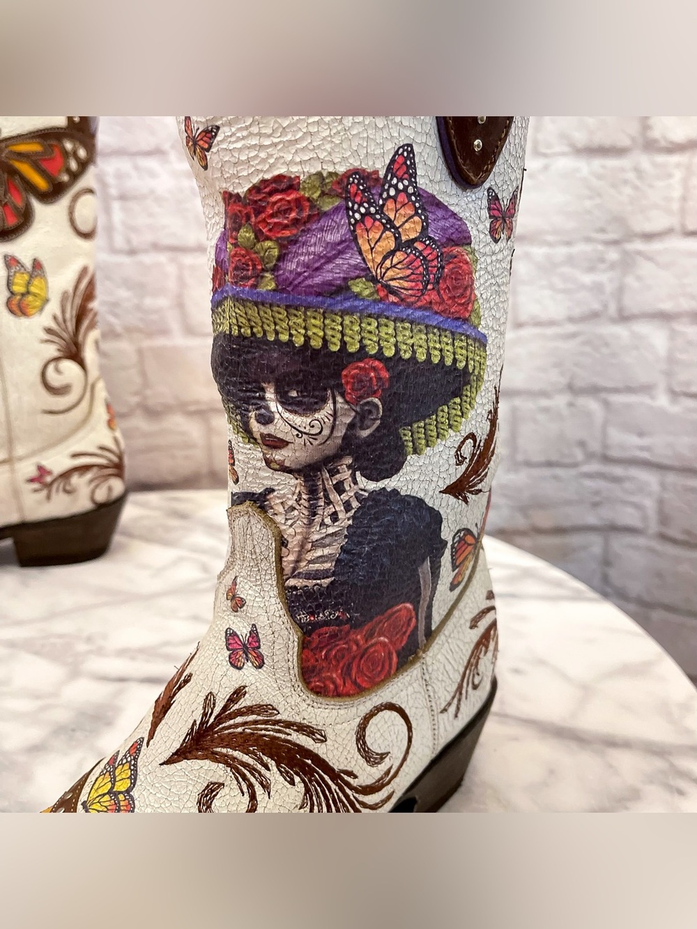 Old Gringo Catarina Cowboy Boots Dia De Los Muertos Taupe 5.5B EUC - Picture 2 of 9